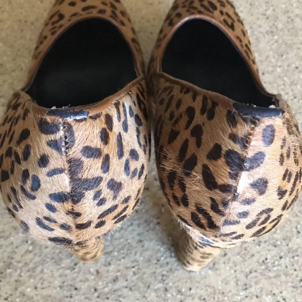 Leopard print calf hair platform heels